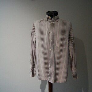 Alan Flusser Men Size L Colorful Striped Button Up Shirt Long Sleeve Pocket